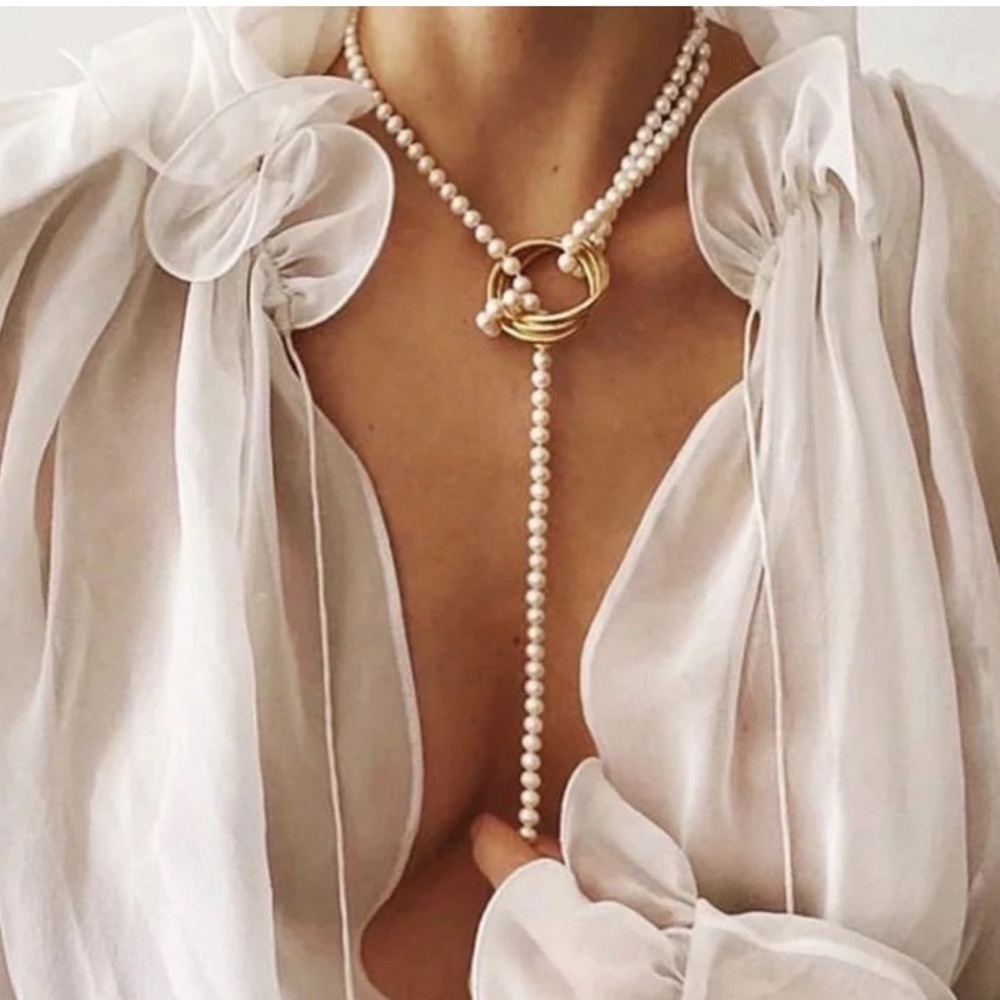 Long Faux Pearl Knot Necklace NWT